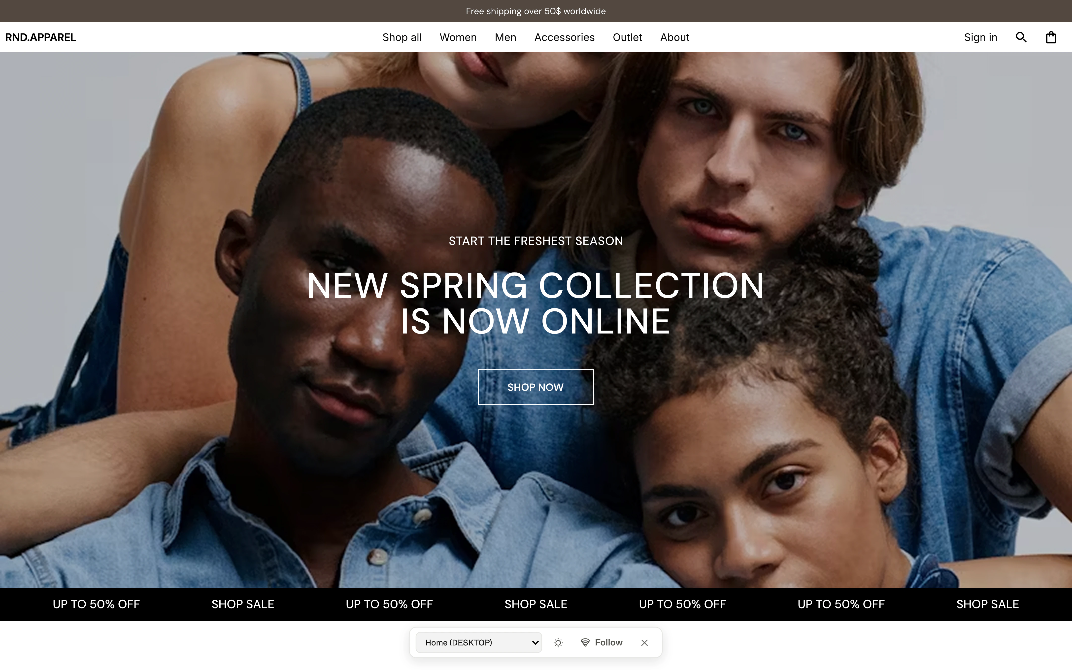The live preview of a store's Home screen with the preview controls.