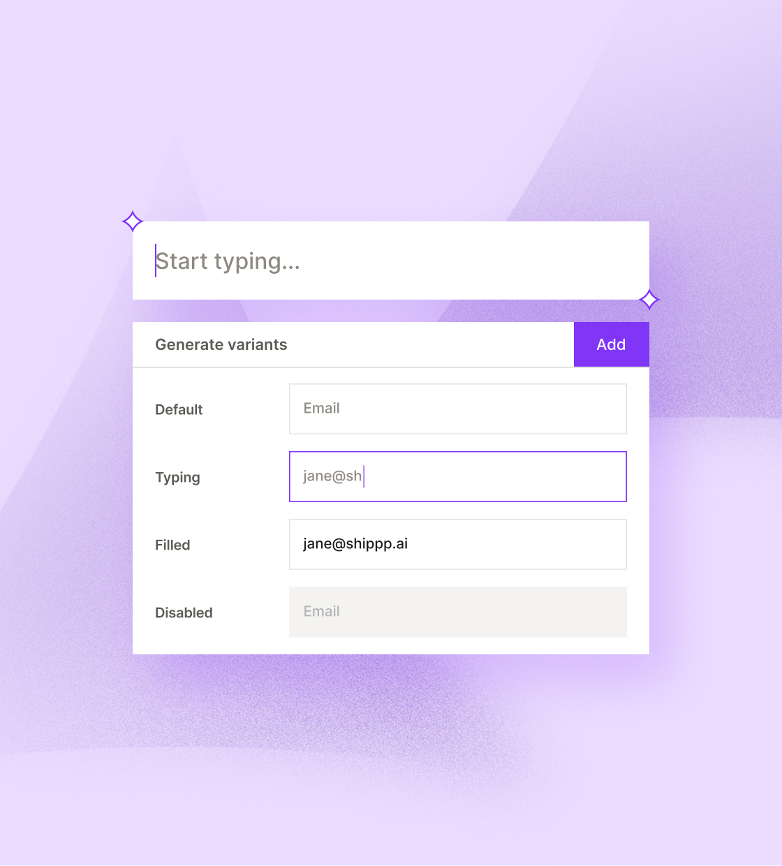 Shippp canvas with an email input selected and a Generate states action.